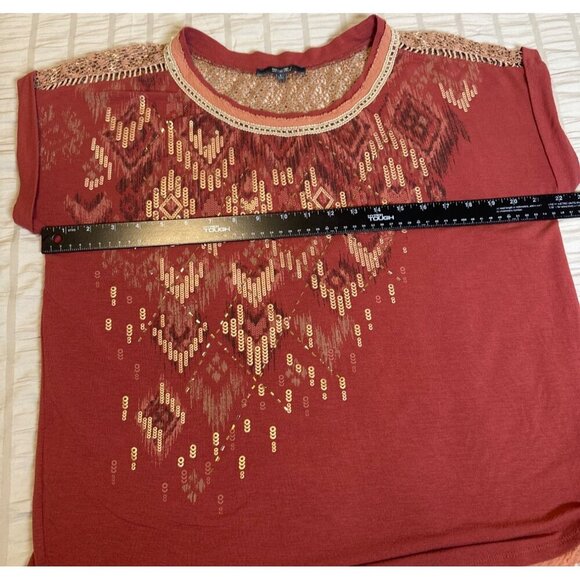 Miss Me Women's, Size Large,  Red Sequin Lace Back Top - Picture 7 of 8
